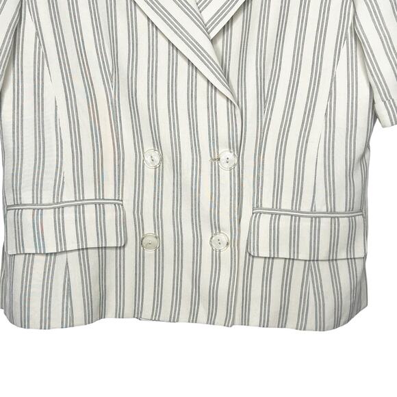 LIZ CLAIBORNE Striped Short Sleeve Blazer Double Breasted Beige Black Size 8 - Picture 3 of 9